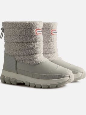 NEW Hunter High Pile Fleece Sherpa Frosted Grey Short Snow Boots